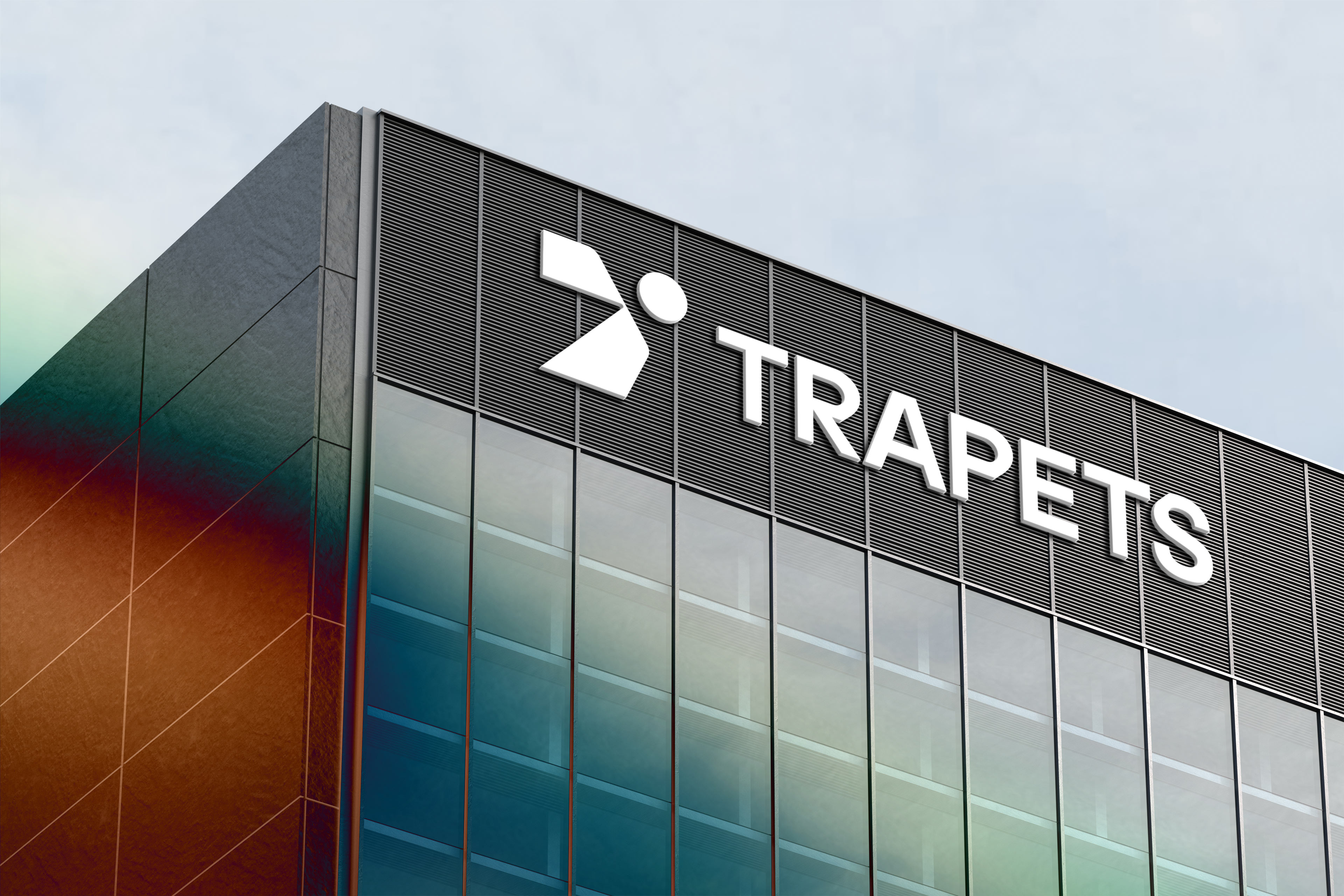 Trapets logotype on a building wall